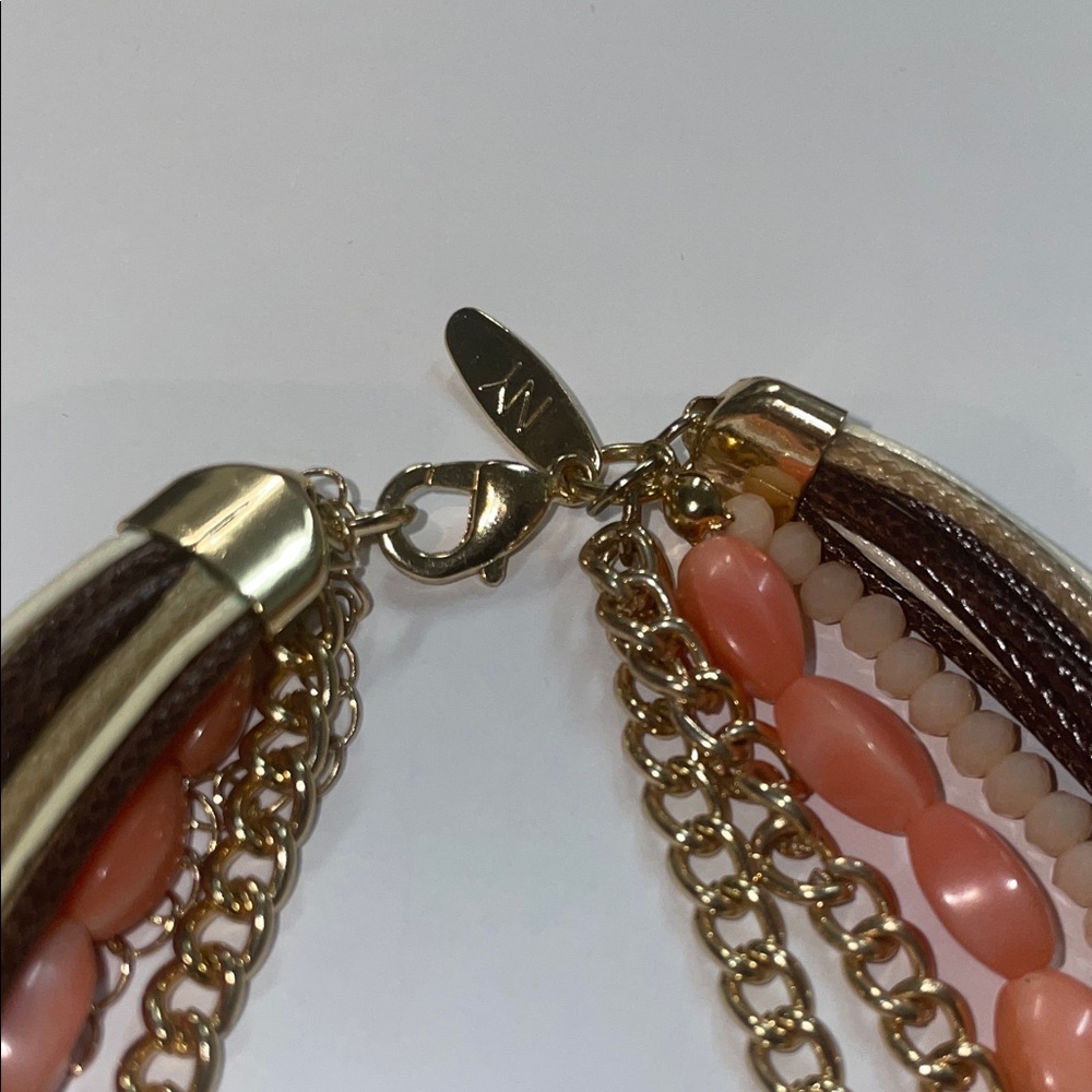 Multi-Strand Peach and Gold Women’s Fashion Necklace - Picture 2 of 7